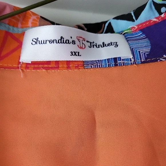 Orange and Blue Ruffled Tiered Long Sleeve Hi Lo Dress - Picture 4 of 5